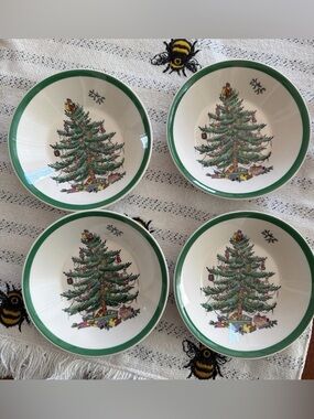 Set of 4 Spode Christmas Tree Dessert Bowls Vintage England Holiday Dishware
